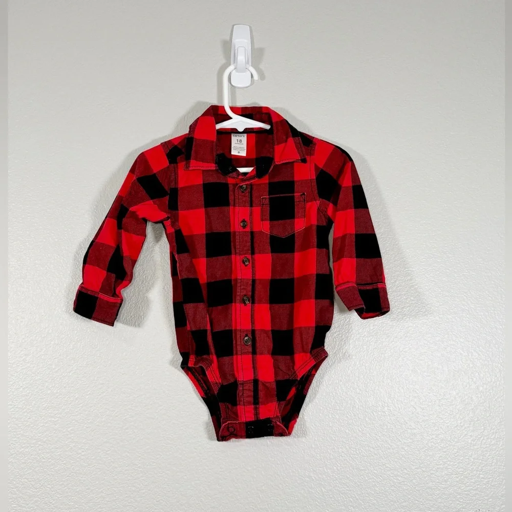 Carter's Onsie Collared Long Sleeve Red Black Checkered Lumberjack Toddler 18M